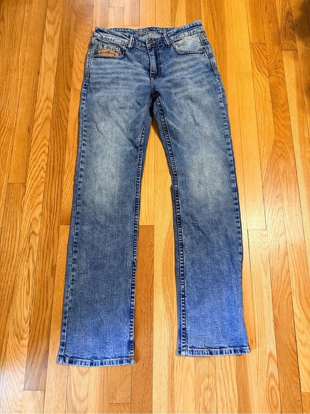 CODY JAMES men’s Classic Straight-Leg Blue Jeans 30x34 tan pocket stitching